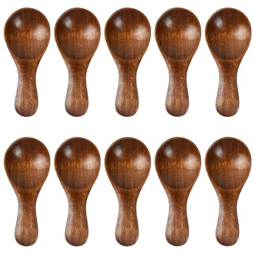 Anseom Mini Wooden Spoon Short Handle Tea Spoon 10Pcs Spice Craft Spoon Tiny Wood Serving Spoon Wood Sugar Scoop for Children Kitchen Coffee