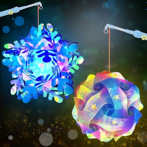 KOIROI 2 Stück Laternen Bastelset für Kinder, St Martin Laterne mit LED und Laternenstab, Laterne Basteln Kinder Set, DIY Sankt Martin Laterne Bastelset für Kindern Laternenumzug Halloween Deko