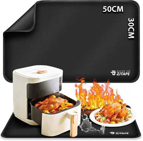 Heat Resistant Mat for Air Fryer Site, Fireproof Silicone Mats for Kitchen Counter, Countertop Protector (Black, 19.6 L x 11.8 W)