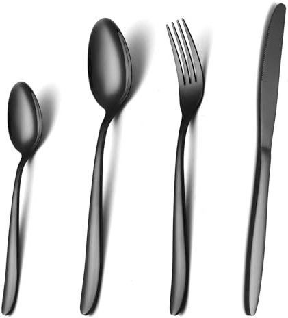 Juego de Cubiertos Negro de Acero Inoxidable para 6 Personas,24 Piezas Cuchillo Tenedor y Cuchara, Ideal para Mesa y Comedor Familiar