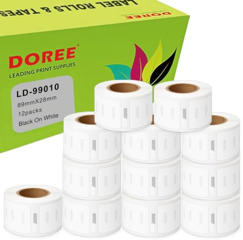 DOREE 12 rotoli 99010 S0722370 Etichette standard per indirizzi, 28 x 89 mm, compatibili con Dymo LabelWriter 4XL, 320, 330, 400, 450, 450 Duo, 450 Turbo (130 etichette per rotolo)