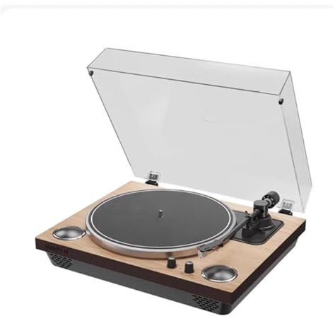 Tocadiscos de vinilo, tocadiscos fonográfico vintage accionado por correa de 3 velocidades, reproductor de discos con amplificador fonográfico integrado y altavoces, compatible con grabación de