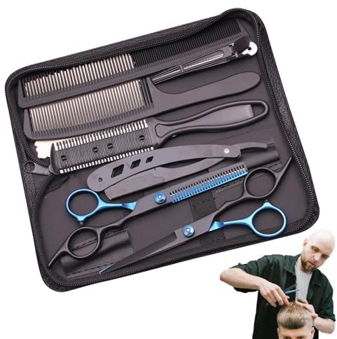 Euyehn Kit de corte de pelo de peluquero, juego de tijeras de peluquería profesional,Herramientas para el hogar Set de peluquería | Pelo Barba Recorte Modelado Aseo, Tijeras, Tijeras De Adelgazamiento