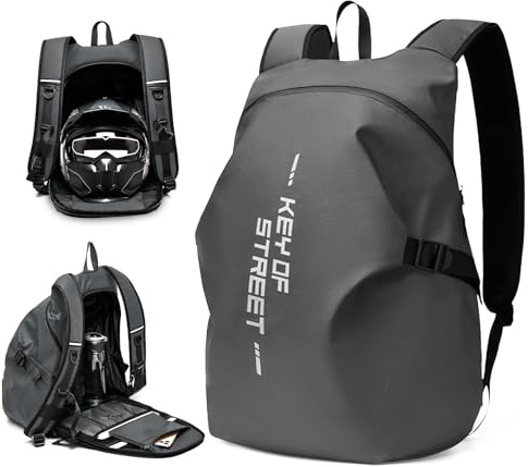 WEPLAN Mochilas de Motocicleta para Hombre Mochila para Casco Moto Integral Mochila Moto Impermeable Rigida Bolsa Mochila para Casco de Moto Bolsa Porta-Cascos Motorista Mochila Motocross,Gris