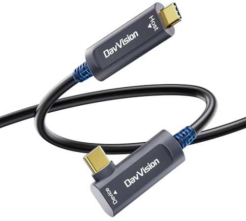 DavVision Câble Optique USB-C à Angle Droit 10Gbps 15m/50 FT, Câble Actif USB 3.2 Gen2, Ultra-Fin et Longue Portée pour Solutions Professionnelles, Caméra Logitech 4K, VR/AR, Conférence Vidéo