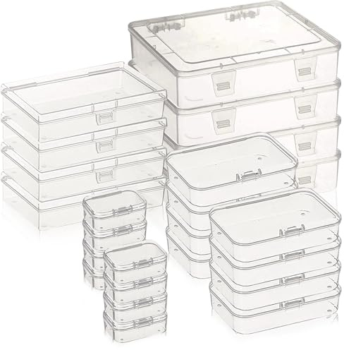 Exquilnova 24PCS Small Storage Box with Lid,Transparent Stackable Storage Boxes,Rectangular Plastic Containers,Mixed Size Clear Boxes for Stationery,Beads,Jewellery,Craft Items