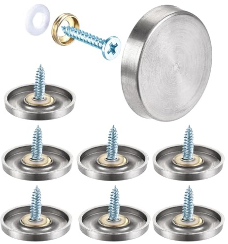 8PCS Juttzzei Screw Covers Caps, 40mm Mirror Screws with Decorative Cap Covers, Polished Stainless Steel Decorative Screws with Caps for Mirrors, Furniture Fittings, Glass, Tables, Wardrobes - Silver