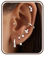 Diamday 7 Pares Pendientes Mujer Acero Quirurgico Aros Pendientes Dorados Plata Piercing Oreja Piercing Tragus Helix Cartílago Múltiple Piercings Aretes Mujer Pendientes Hipoalergenicos