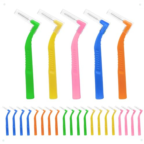 Maoerdental 50 Pack L-Shaped Interdental Brushes, Dental Floss Stick with 5 Different Sizes, Tooth Picks Floss Sticks for Cleaning Between Teeth, Braces, and Gums
