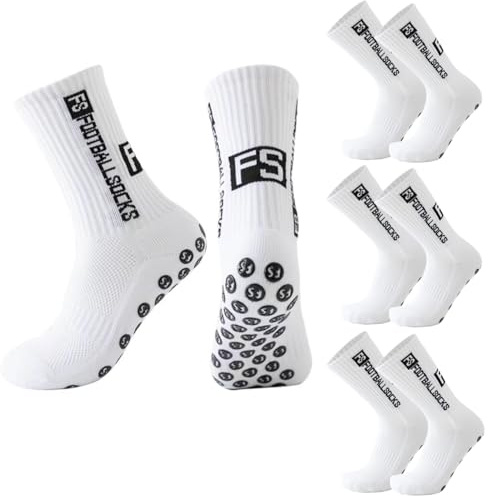 Yanrunce 3/4/5/6 Pairs FS Calzettoni Calcio Uomo, Football Socks, Grip Calze Antiscivolo Uomo, 39-46 Traspiranti Calzini Antiscivolo Calcio da Basket, Running, pallavolo (3, Blanc)