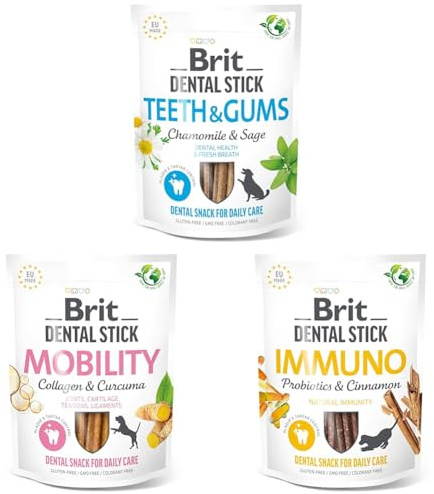 Brit Dog Dental Bundle - Teeth & Gums Chew, Mobility & Immunity Probiotic Sticks - 7 Each