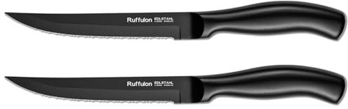 Ruffulon Steakmesser Set,2 tlg,Schwarz,23cm,Rostfreier Stahl,Wellenschliff | Langlebig&Rostfrei,Bequemer Griff,Spülmaschinenfest,Steak Messer Set,Scharfe Steakbesteck,für Hotel,Esstische,als Geschenk