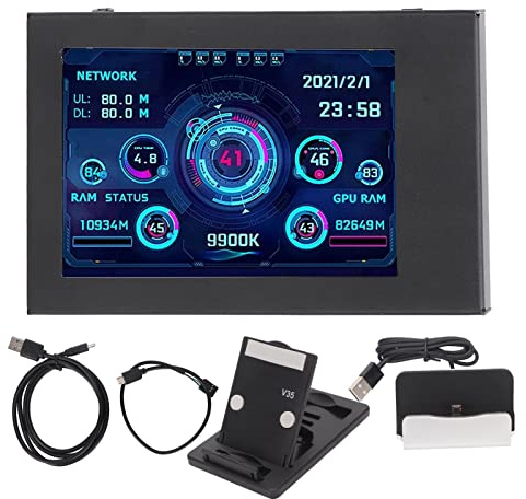 Mtlavishness Computer Temp Monitor da 3,5 pollici IPS Dimble Theme Editor Auto Off USB Power per PC CPU GPU RAM Monitoraggio Tempo Supporta Raspi Linux e Sistemi