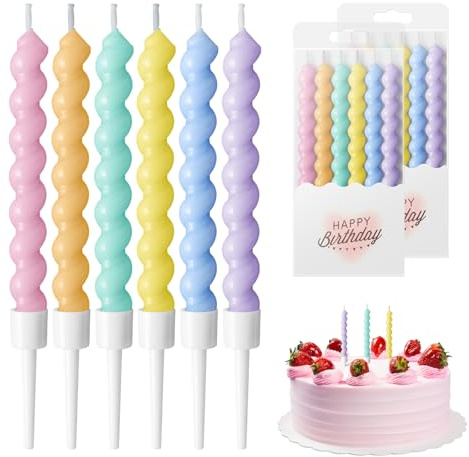 12 Pcs Birthday Candles 11cm Rainbow Spiral Candles for Cake with Holders for Birthday Wedding Party Decorations