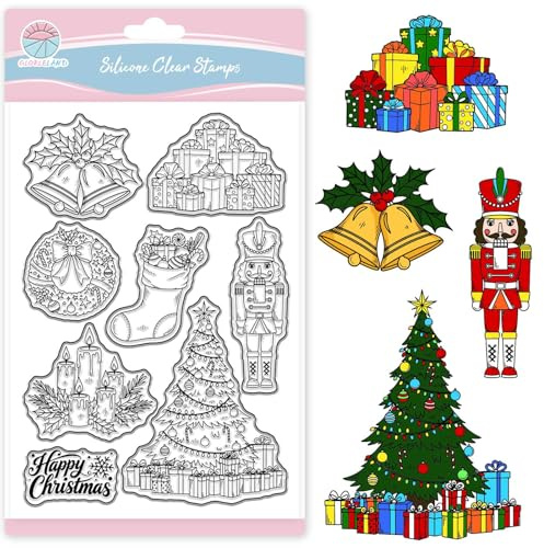 GLOBLELAND Silikon Stempel Weihnachts Element Silikonstempel Weihnachtsbaum Geschenke Stempel Kugeln Girlanden Clear Stamps für für Kartenherstellung DIY Geschenk Scrapbooking