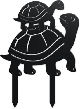 WADORN Turtle Metal Decorative Garden Stakes, Tortoise Family Silhouette Metal Outdoor Statues Animals Garden Ornament Gifts Black Yard Art Decoration for Outdoor Backyard Patio Lawn Walkways
