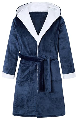 ALISISTER Badrock för män, flanell, fleece, morgonrock med huva, bastu, badrock för män, storlek M, XXL, blå, XL
