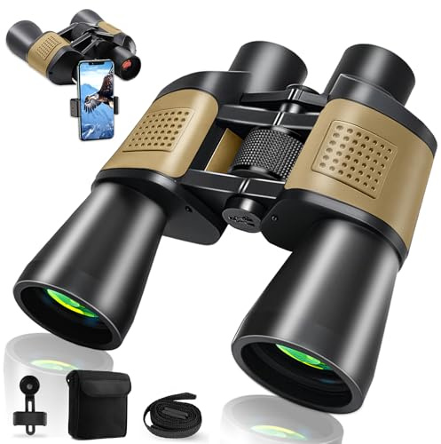 Prismáticos 20x50 para Adultos, Prismáticos HD Impermeables con Prisma BAK4 y Lente FMC, Telescópicos Portátiles para Observación de Aves Fútbol Escalada Conciertos con Adaptador para Smartphone
