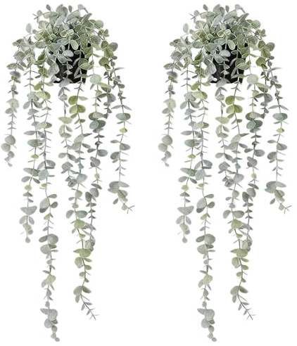 LYPPUL 2 Stück Künstliche Hängepflanzen mit Töpfen, 55cm Künstliche Pflanze Hängend, Hängepflanze Künstlich, Kunstpflanze Hängend für Home Decoration, Wanddeko Wohnzimmer, Bad Deko, Bücherregal Deko