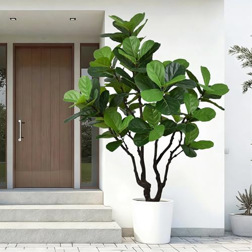 Artificial Fiddle Leaf Fig Tree 6.5ft - Tall Faux Ficus Lyrata with 119 Realistic Leaves and Large Trunk, 78 Fake Fig Tree in Pot for Home Living Room Office Porch Indoor Decor Perfect Housewarming