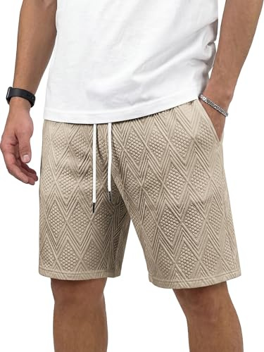 JMIERR Men's Shorts Casual Elastic Waist Drawstring Lightweight Workout Lounge Beach Baggy Sweat Shorts,Khaki,S