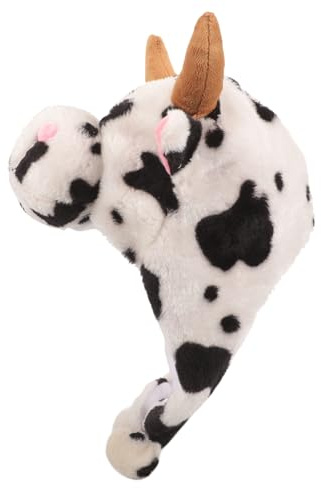 TOBBOMEY Plüsch Kuhmütze mit Hörnern und Ohren Weiche Tiermütze für Mädchen und Erwachsene Warme Kostüm Kopfbedeckung für Cosplay und Mottopartys