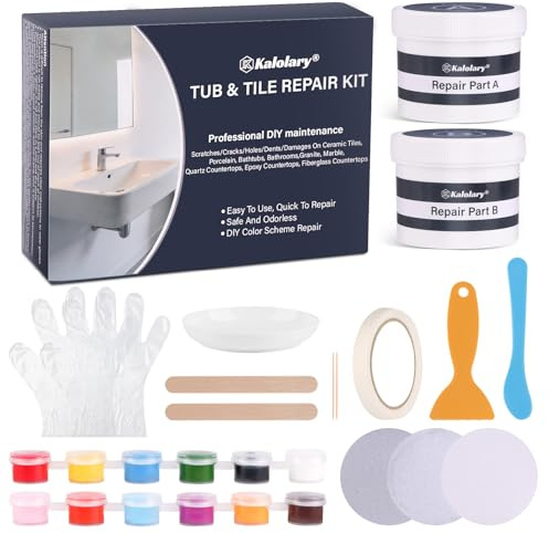 Kalolary Kit di riparazione vasca da bagno con 12 pigmenti, riparazione di crepe e scheggiature per vasche in fibra di vetro, acrilico, smalto e porcellana, riparazione per vasca, lavandino, piatto