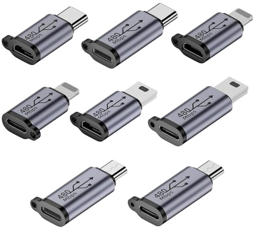 OliveBreeze 8-teiliges Mini USB Adapter, Adapter-Set, USB C, Micro USB, Mini USB, Buchse auf Stecker, Universal-Verbinder für Geräte im Haushalt und Outdoor-Einsatz