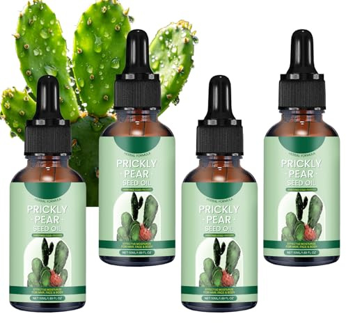 Olio di semi di fico d'India, olio per il viso pressato a freddo per una pelle luminosa, siero idratante per la cura della pelle idratante, vegano leggero e nutriente (4PCS)