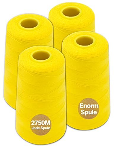 Sygarn overlockgarn 100% polyester sygarn set för tråd symaskin 4 sytråd tgarn rivfast symaskingarn tråd överlock garn 40/2 vardera 2745 m, totalt 11000 m (gult)