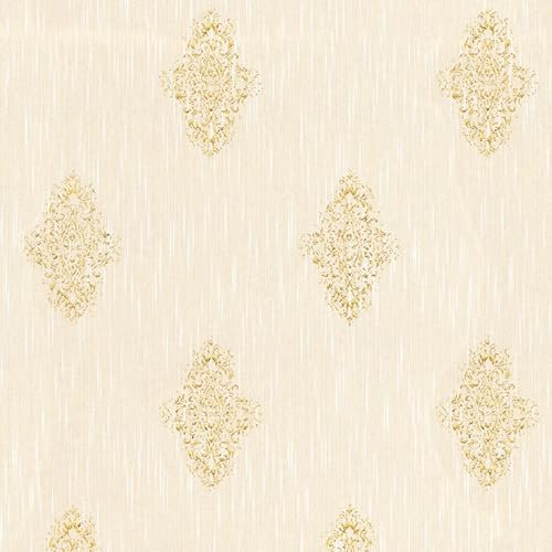Profhome 319462-GU Textiltapet ornament matt färg grädde guld 5,33 m2