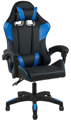 IlGruppone Sedia Gaming Professionale Similpelle Reclinabile con Braccioli Poltrona Ufficio Regolabile in Altezza Pistone Gas,Cuscino Poggiatesta E Lombare Gamer - Blu