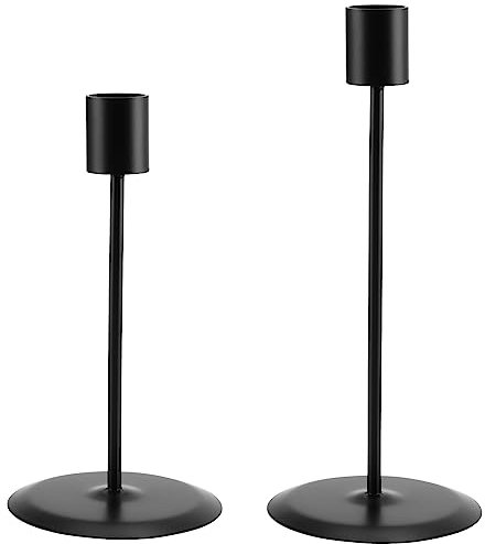 CHEUKYIU 2 Stück Schwarze Kerzenständer Metall Hohe Kerzenständer Vintage Kerzenleuchter Kugelkerzen Säulenhalter Tisch Kerzen Ständer für Hochzeit, Valentinstag, Abendessen Ornamente, Deko