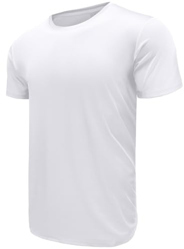 T Shirts for Men, Moisture Wicking Dry-Fit Short Sleeve T-Shirts, Athletic Running Gym Workout Sports Tee Tops White-M