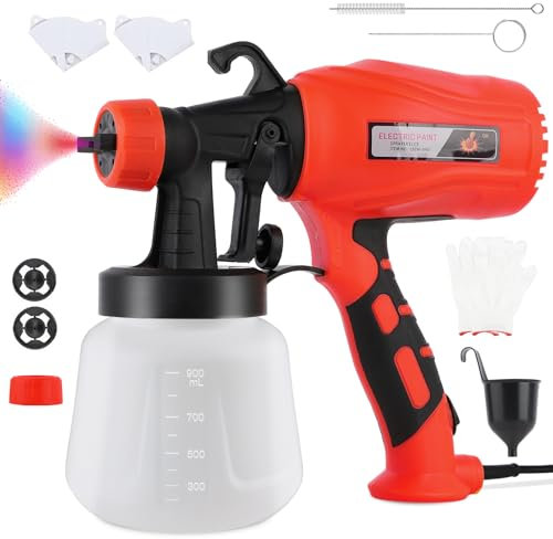 Pistolet à Peinture Électrique 550W/900ml - 3 Modèles HVLP Pour Intérieur et Extérieur, Murs, Armoires, Clôtures, Plafonds - Rouge