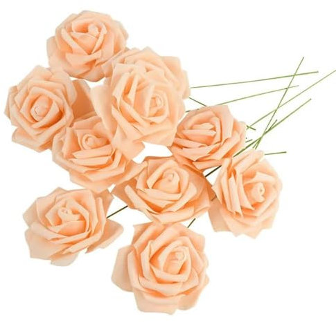 YOLNEY 20.10.30 Köpfe 8 cm künstliche PE-Schaumrosen, Brautstrauß, Blume für Hochzeitsfeier, dekoratives Scrapbooking, DIY-Blume, F21 Pfirsich, 10 Stück
