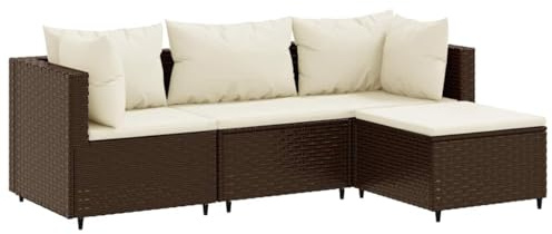 vidaXL Set Muebles de jardín 4 Piezas y Cojines ratán sintético marrón, Juego de sofás de jardín, Juego de salón de jardín, Juego de sofá esquinero de jardín