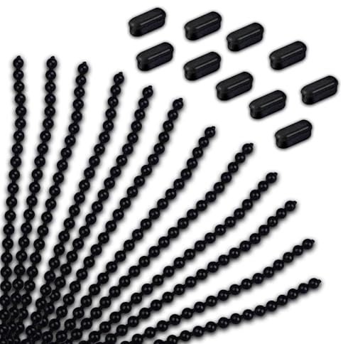 Aoktorkit 10 Meter Roller Blind Cord, Plastic Ball Beaded Chain with 10Pcs Connectors, Blinds Bead Chain Cord for Curtain Blind Windows, Black