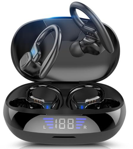 RUOVXWU Wireless Earbuds Headphones Bluetooth 5.3 in Ear Sport Wireless Earphones with Earhooks Touch Control HiFi Stereo Deep Bass Noise Cancelling Mic IP7 Waterproof Ear Buds for Sport Gym Running