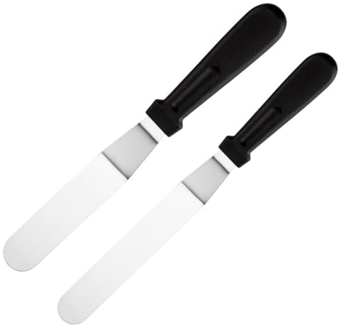 Espátulas de glaseado, juego de 2 espátulas profesionales en ángulo para tartas con hoja de acero inoxidable de 15 cm, 20 cm, cuchillo de glaseado grueso con mango de plástico duradero para decoración