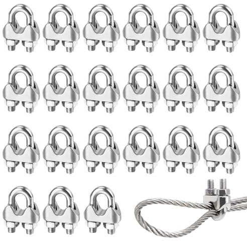Morsetti Cavi Acciaio M4,20 Pezzi U Morsetti Stendibiancheria in Acciaio Inox,Morsetto per Cavi con Dado di Bloccaggio,Morsetti Serracavo Clip Metalliche per Fune Recinzioni da Giardino Stenditoi