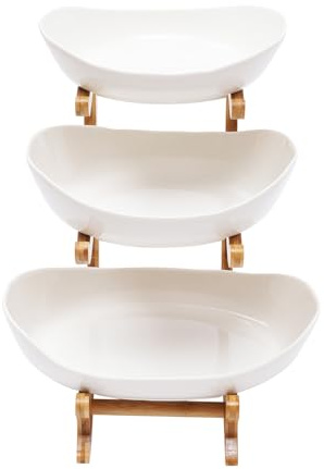 HongKKon 3 Tier Fruit Bowl with Bracketceramic Fruit Bowl Plate Assembled Tiered Used Separately White Used Separately Suitable Occasions Gatherings Birthdays Weddings Ki