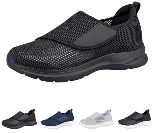 Skor med bred passform för kvinnor – justerbar rem ortopedisk andningsbara diabetiker skor dra på sneakers med fotvalvstöd bekväma tjocka sulor träningsskor, 001 Utförsäljning Svart, 40 EU