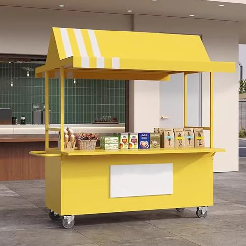 HARELA Genérico Puesto de Mercado con toldo, Móvil de Venta Ambulante de Comida, Carrito De Vendedor De Comida, para Venta De Alimentos, Ruedas en la Parte Inferior(Yellow,120cm/47.2in)