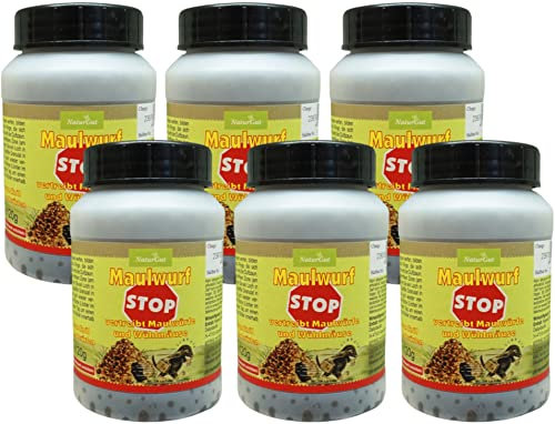 NaturGut 6 x Maulwurf Stop vertreibt Maulwürfe Maulwurfschreck Maulwurfvertreibung Wühlmäuse