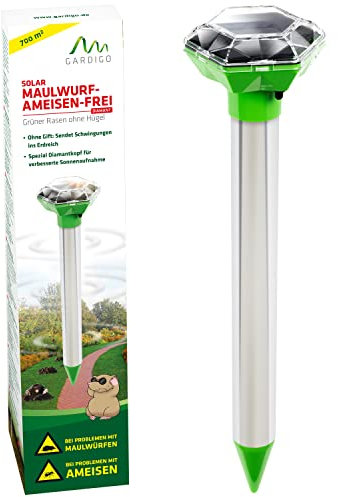 GARDIGO® Dissuasore Talpe a Ultrasuoni Solare | Repellente per Formiche, Arvicole | Anti Talpe per Giardini fino a 700 m² | Resistente alle Intemperie