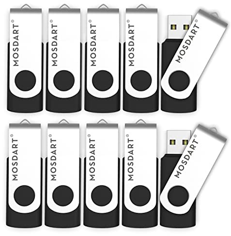MOSDART USB2.0 128MB(NOT 128GB) Flash Drive, Swivel Design with LED Indicator, Keychain Loop, FAT32 Memory Stick for Data Storage, Black(Pack of 10)