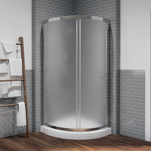 Miseno MSD3478 Breeze 35 in. L x 35 in. W x 77 in. H Round Corner Shower Kit With Sliding Door and Shower Base Pan (Walls not Included) - Chrome/Frosted