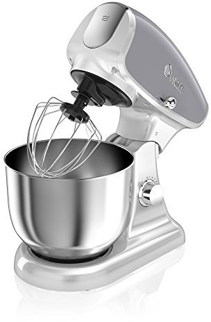 Swan SP33010GRN Retro Batidora amasadora repostería Profesional, Robot cocina cuerpo metal, 8 velocidades, 4,5 Litros, bajo ruido, diseño vintage Gris, 1200W