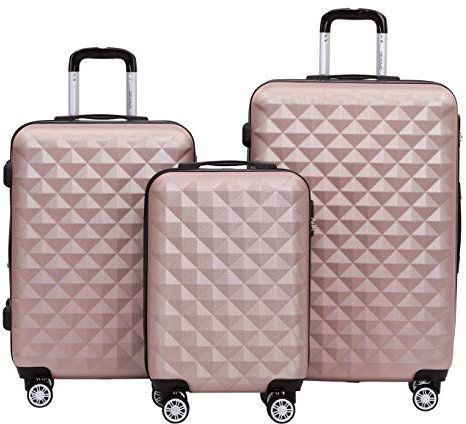 BEIBYE Trolley Koffer Reisekoffer Reisekofferset Gepäckset Kofferset 4 Zwillingsrollen Hartschale (Rosa Gold)